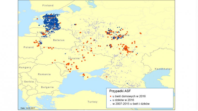 Notifications of ASF in the Eastern Europe region in 2007–2016