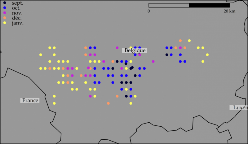 Location of the ASF cases in the south of Belgium.
