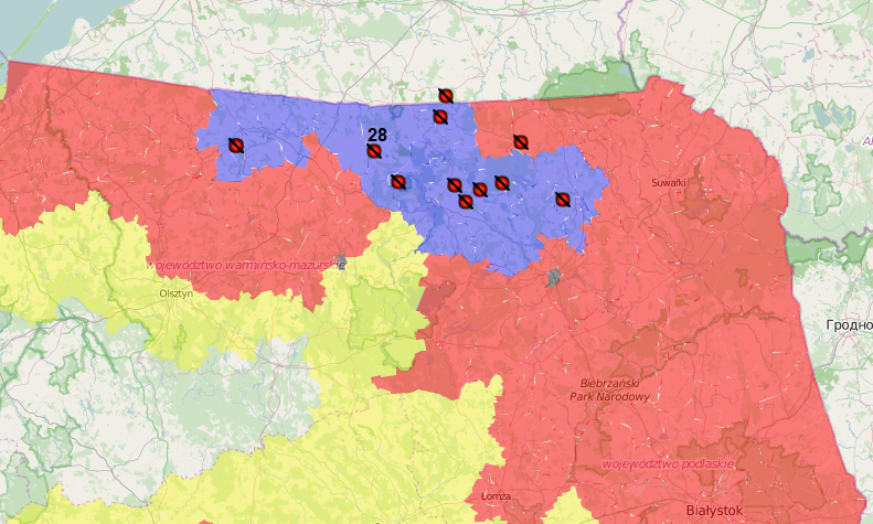 Ognisko ASF na tle pozostałych w tym regionie