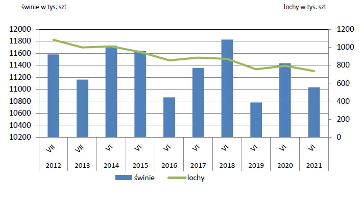 Zmiana liczebności pogłowia świń (Źródło: GUS)