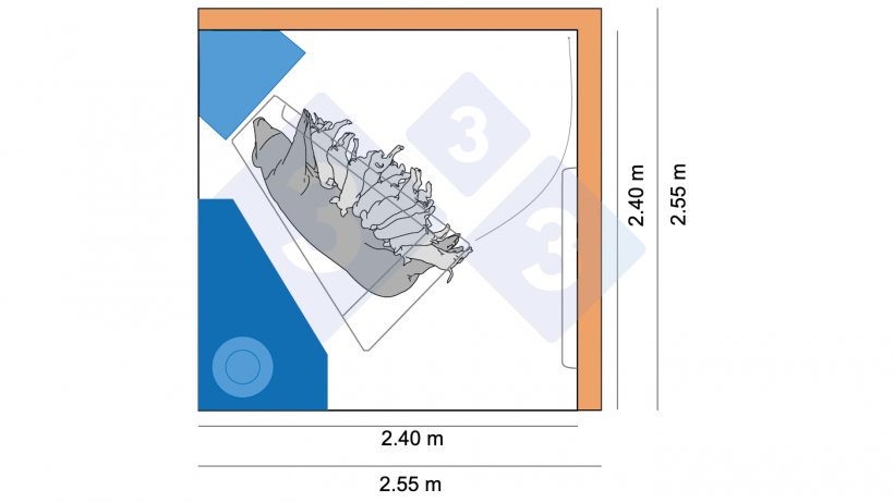 Rysunek 4. Wcześniejsze wymiary kojc&oacute;w w Danii wynosiły 2,4 x 2,4 m, podczas gdy nowsze projekty mają wymiary 2,55 x 2,55, co zapewnia więcej miejsca dla dużych miot&oacute;w i możliwości ruchu dla loch.
