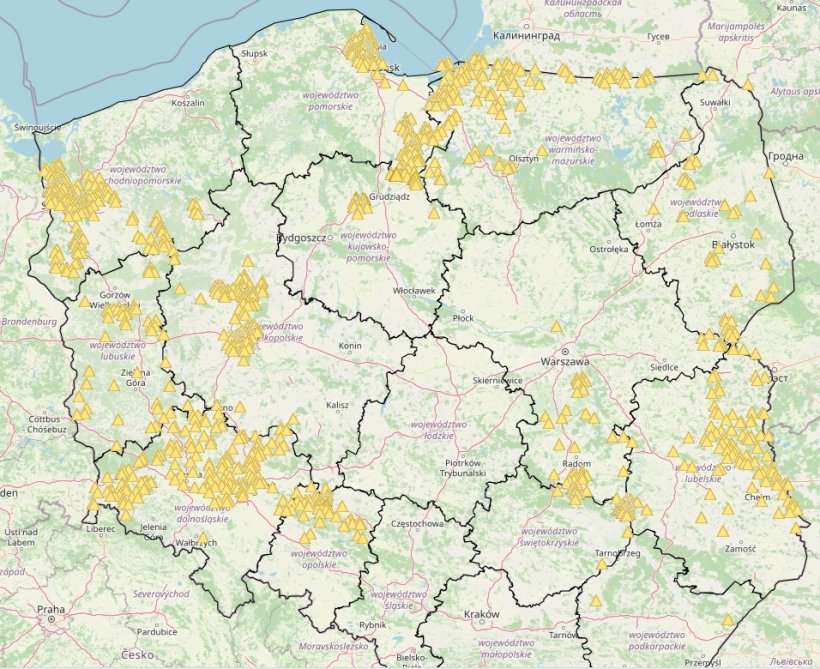 Ogniska ASF u dzik&oacute;w w 2024r. Źr&oacute;dło: Gł&oacute;wny Inspektorat Weterynaryjny
