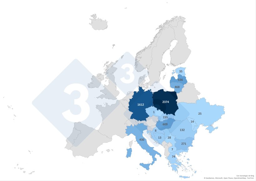 Geographical distribution of ASF cases in wild boars during the first half of 2025. Source: 333 based on data from ADNS-ADIS.
